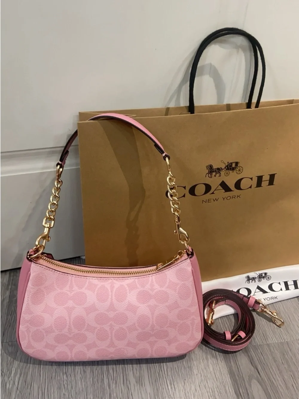 NWT Coach Teri Shoulder Bag In Signature Canvas With Charms Powder Pink - Picture 2 of 9
